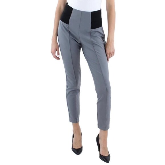 Lafayette 148 High Rise Pintuck Elastic Waist Ponte Slim Leg Zip Pants Gray XL - Picture 1 of 8